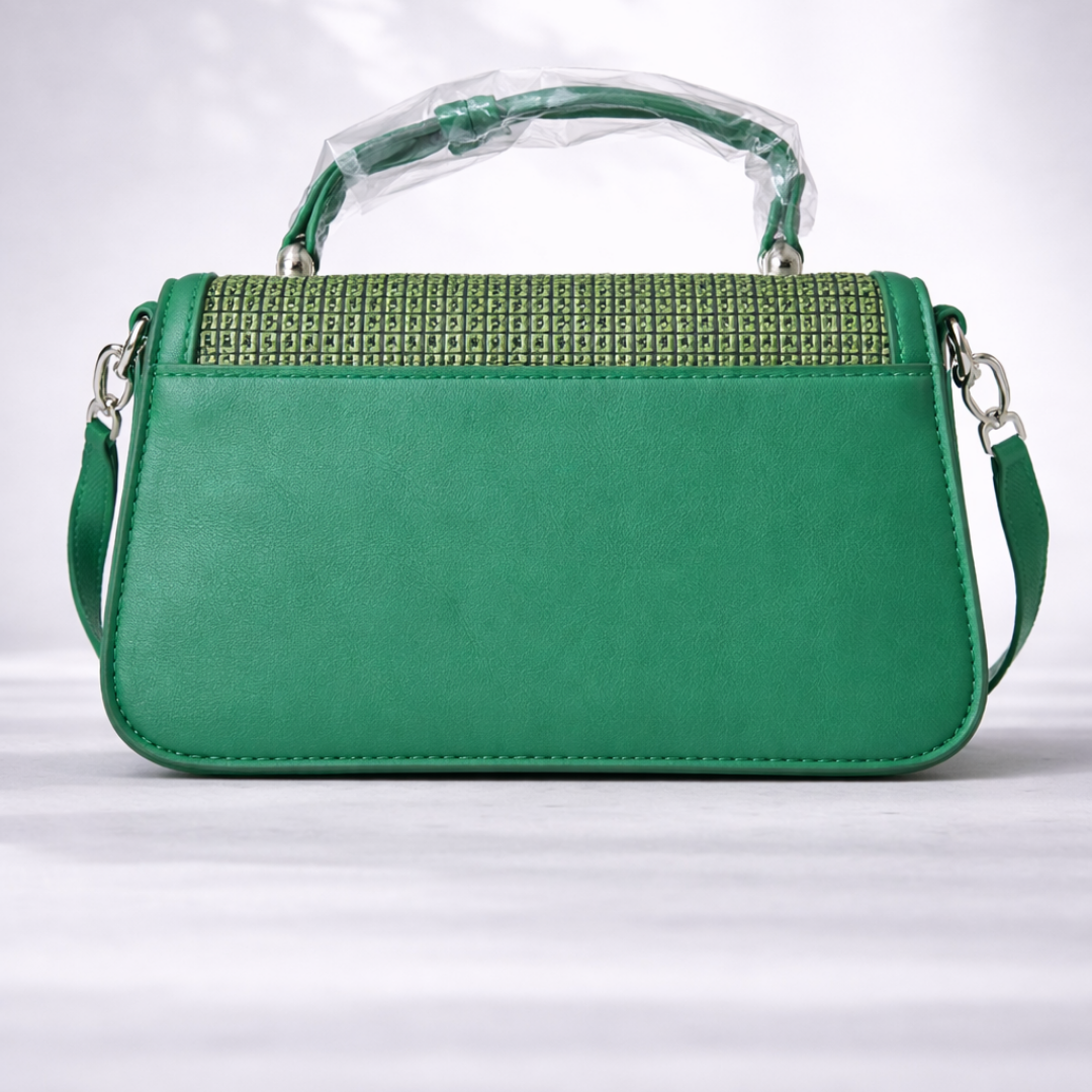 Emerald Green Textured Luxury Top Handle Bag