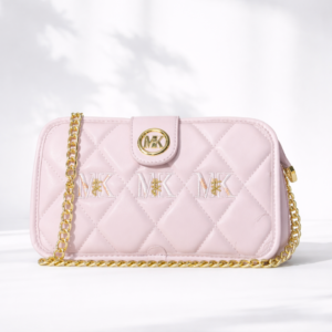 Blush Pink Quilted Chain Crossbody Bag with Gold Accent