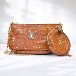 Luxury Croc-Embossed Brown Shoulder Bag