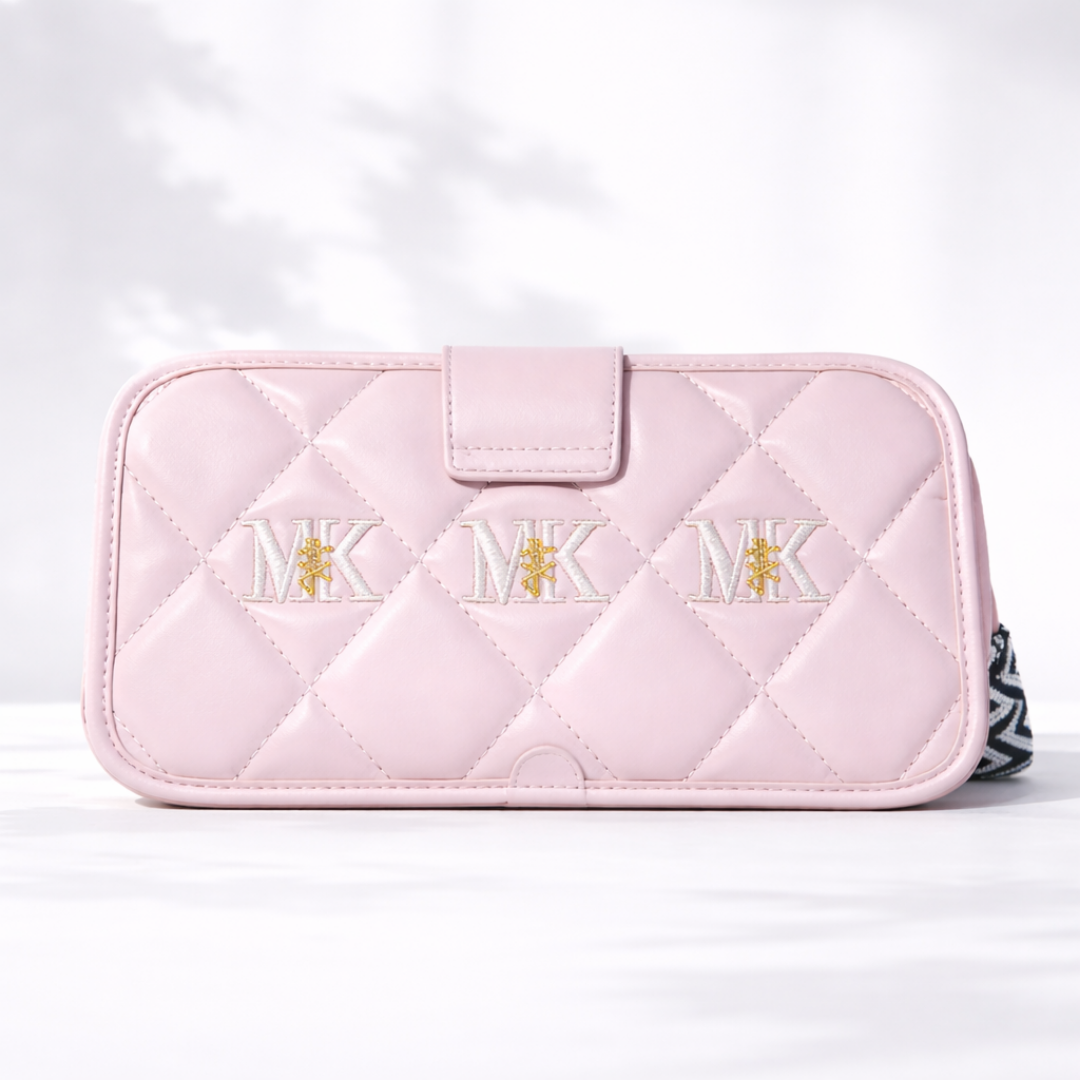 Blush Pink Quilted Chain Crossbody Bag with Gold Accent