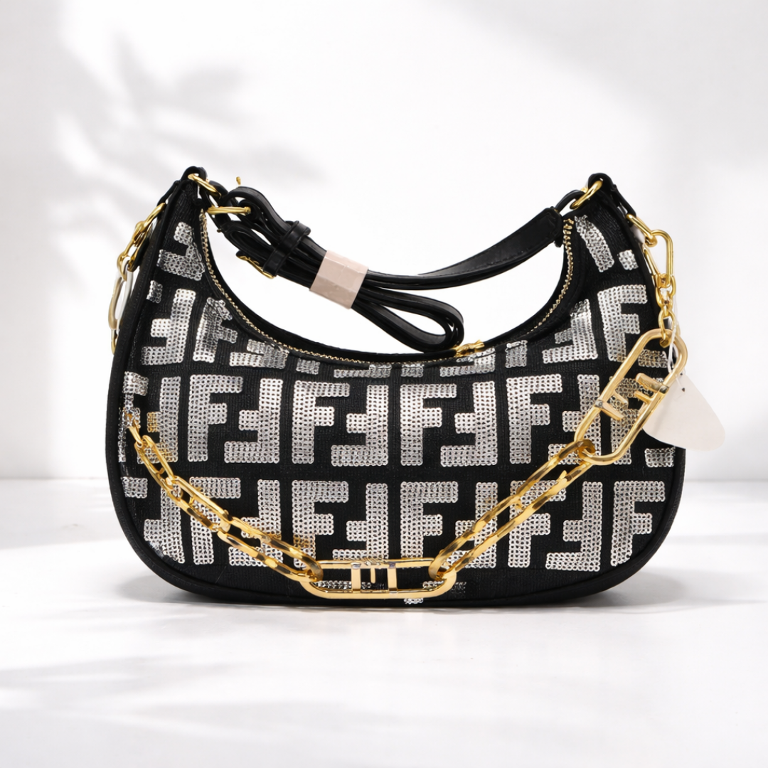 Black Monogram Chain Shoulder Bag