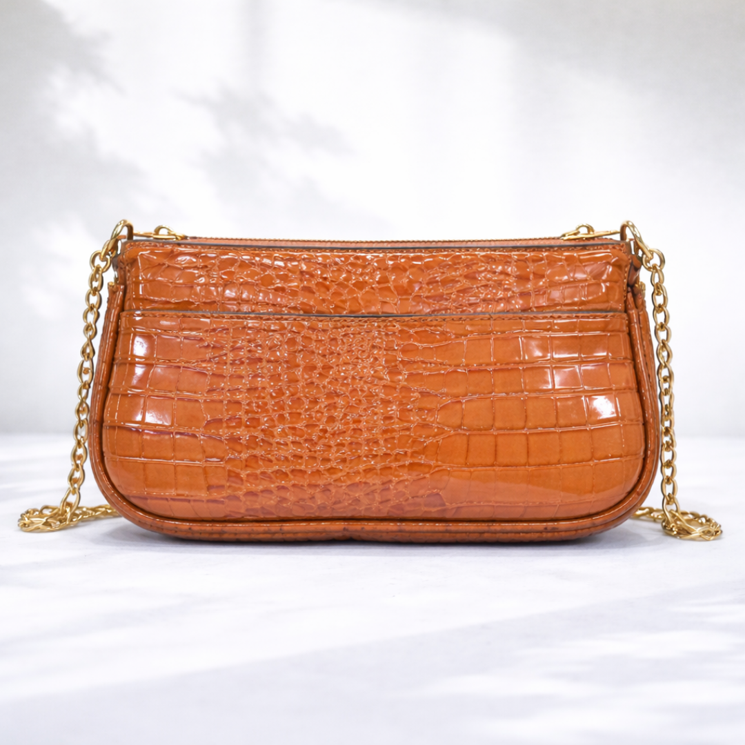 Luxury Croc-Embossed Brown Shoulder Bag
