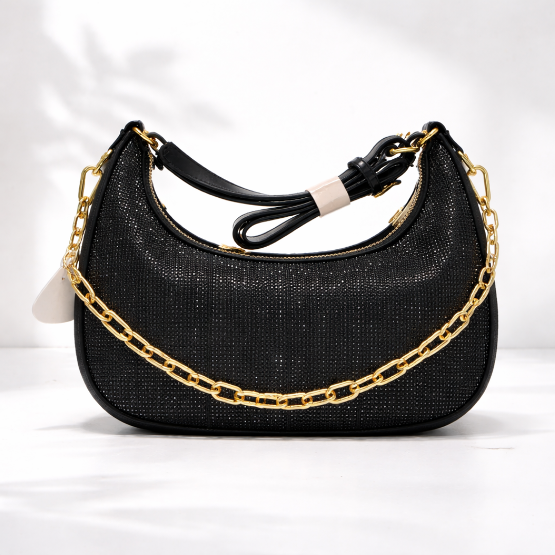 Black Monogram Chain Shoulder Bag