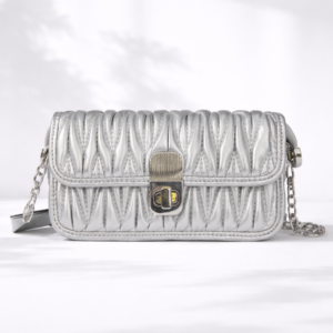 Metallic Silver Crossbody Bag with Chain Strap