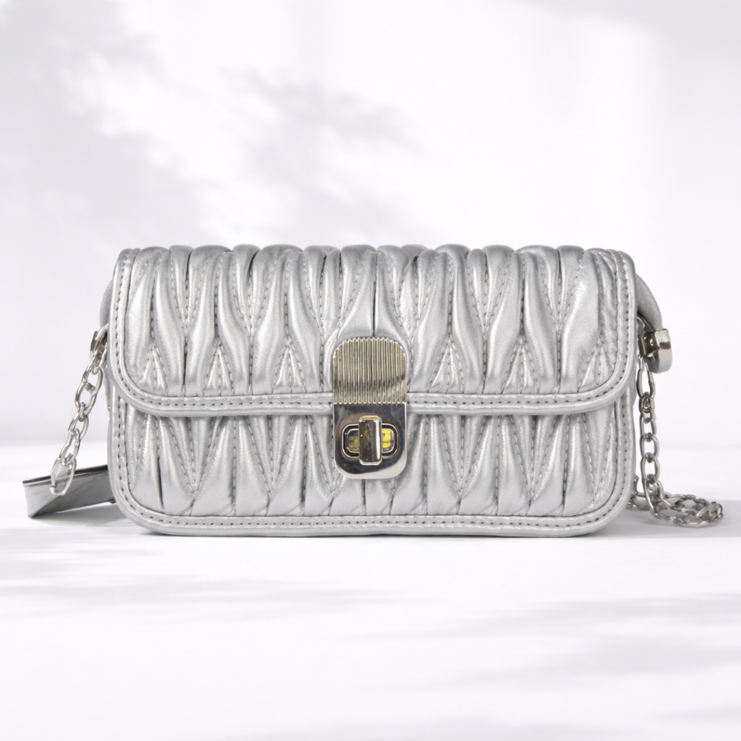 Metallic Silver Crossbody Bag with Chain Strap