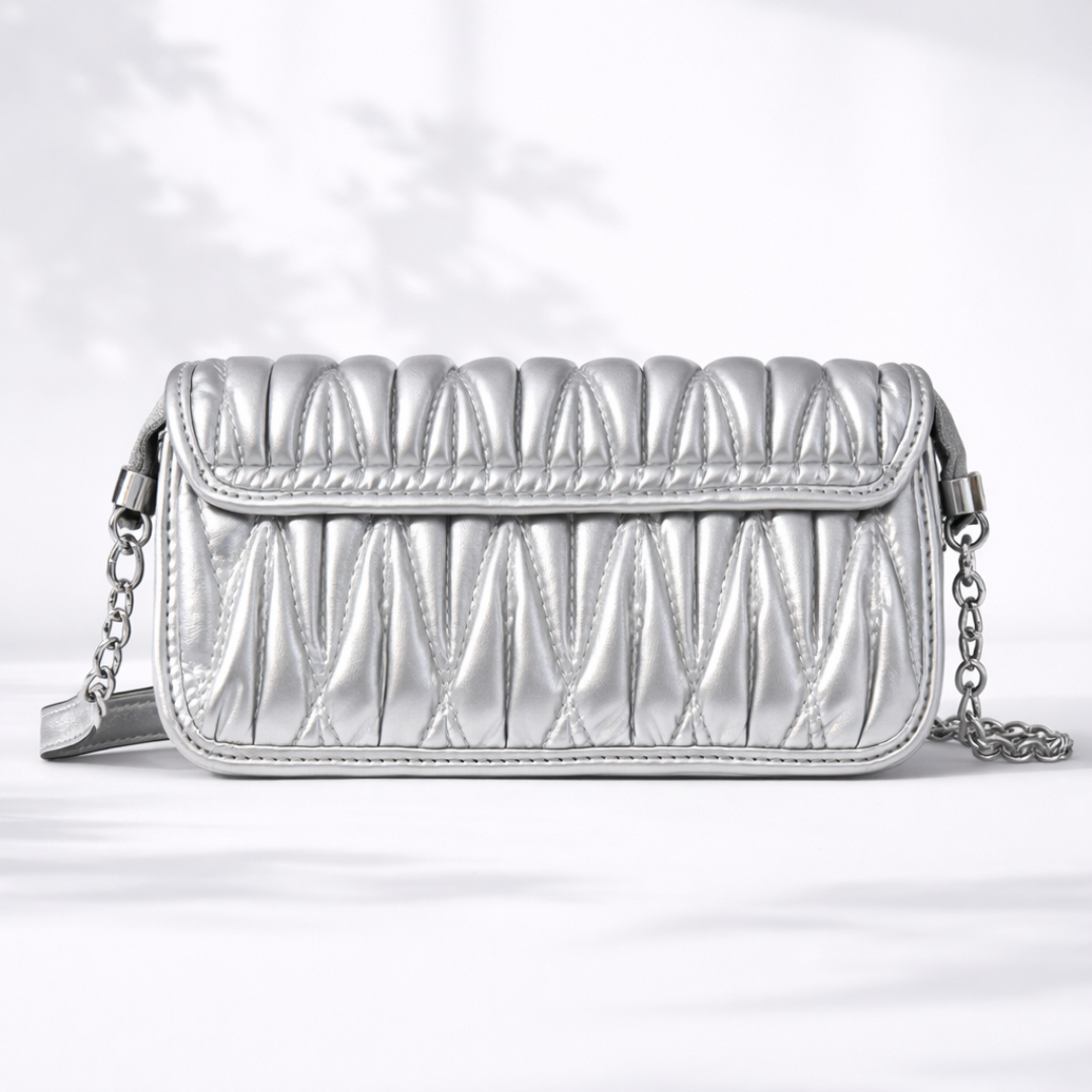Metallic Silver Crossbody Bag with Chain Strap