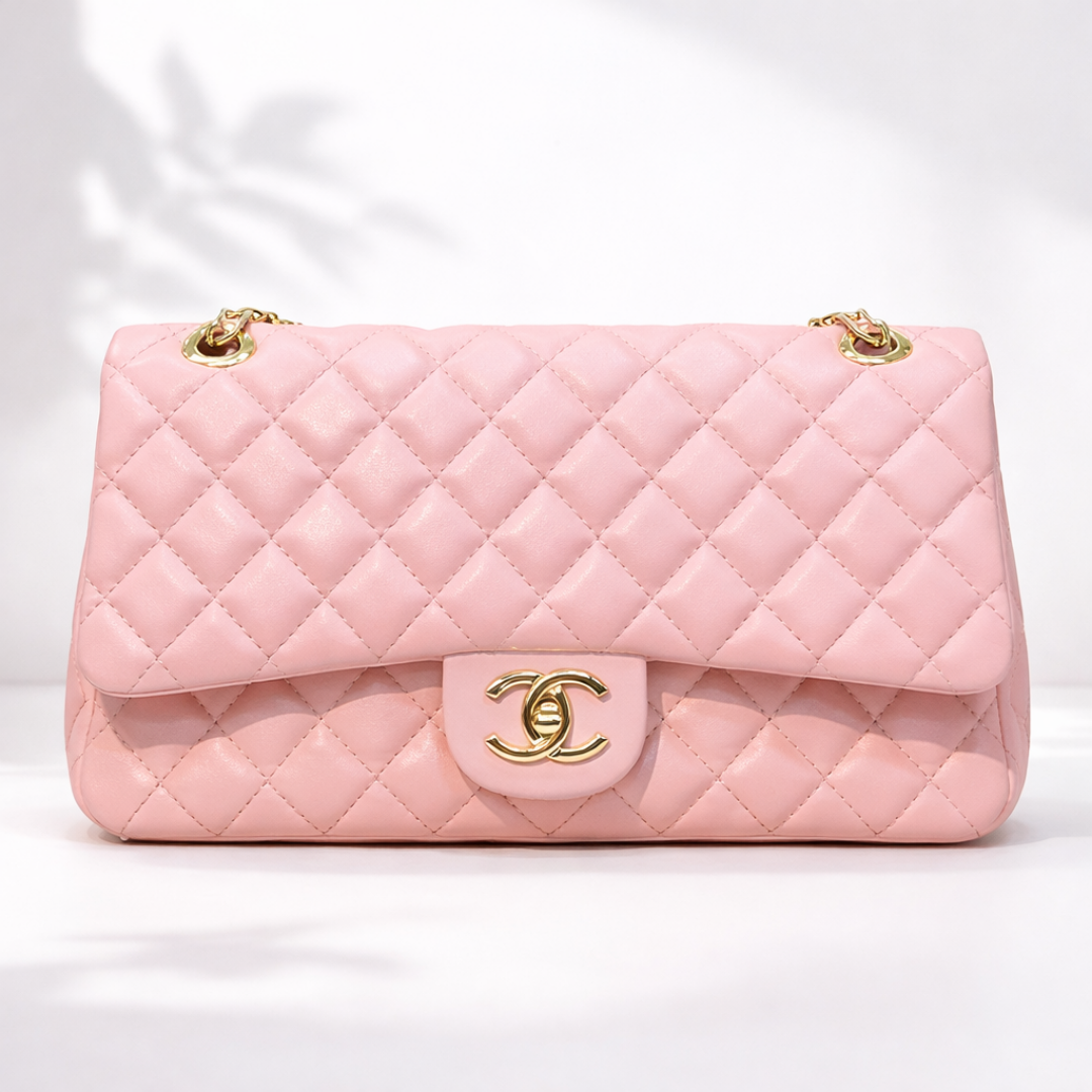 Classic White Quilted Shoulder Bag with Gold Accent Lock