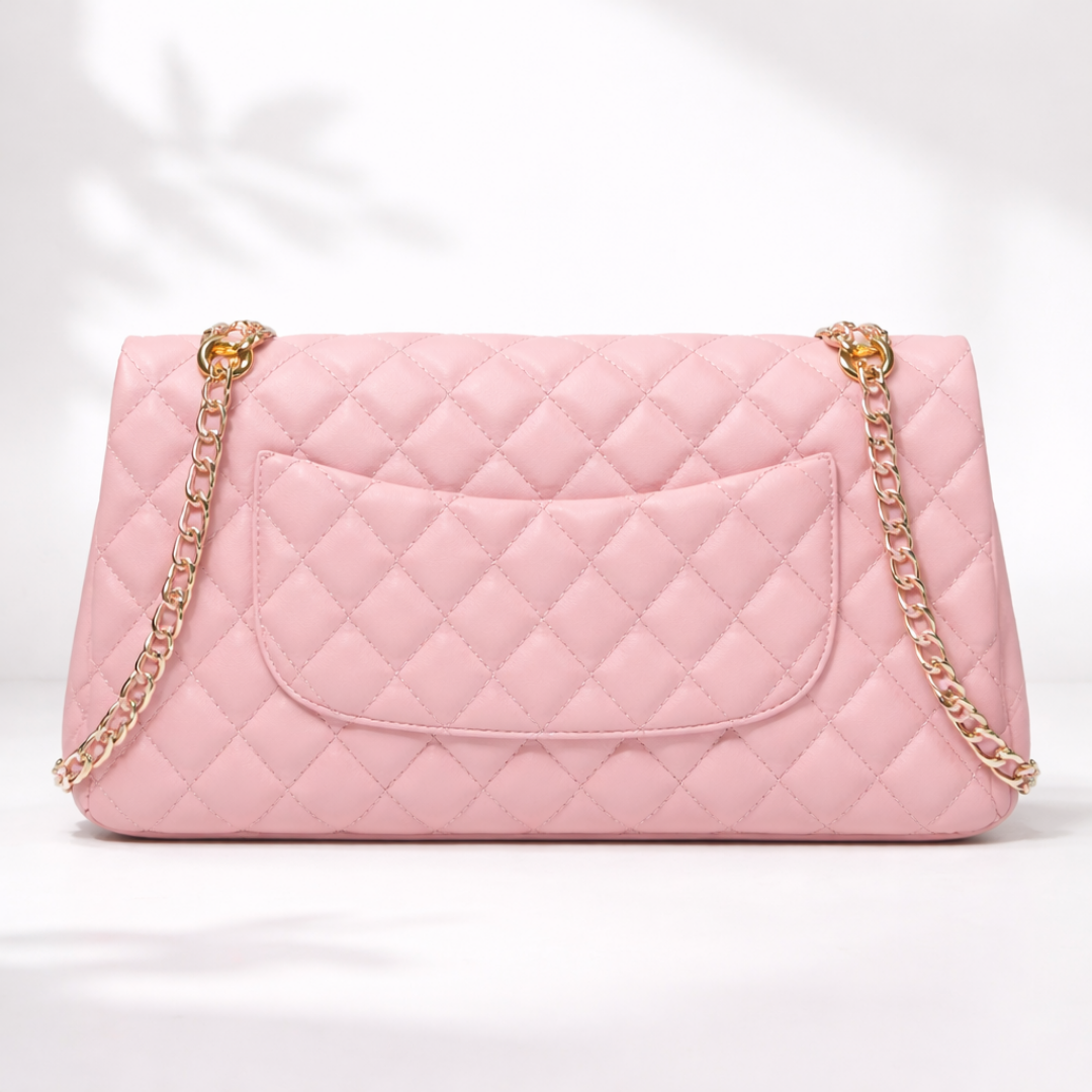 Classic White Quilted Shoulder Bag with Gold Accent Lock
