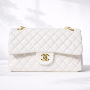 Classic White Quilted Shoulder Bag with Gold Accent Lock