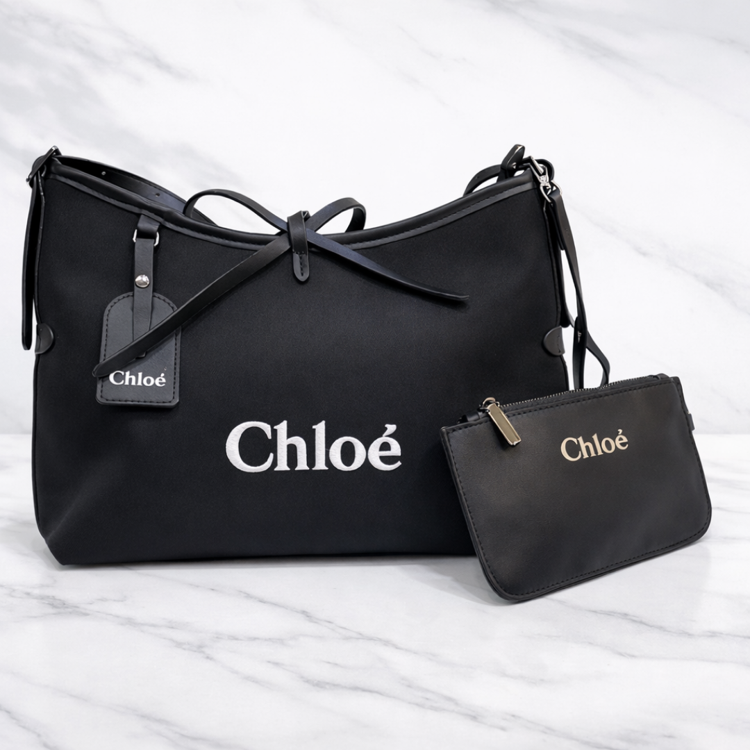 Elegant Cream & Brown Shoulder Bag Set with Matching Pouch