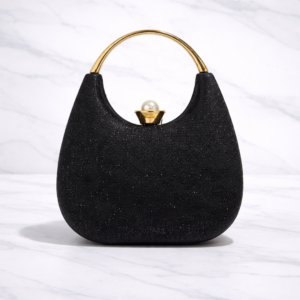 Elegant Black Pearl Clasp Evening Handbag