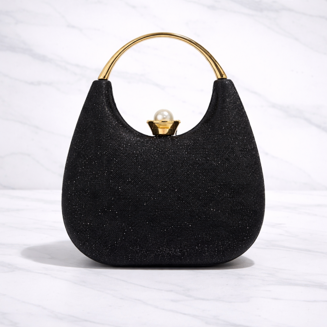 Elegant Black Pearl Clasp Evening Handbag