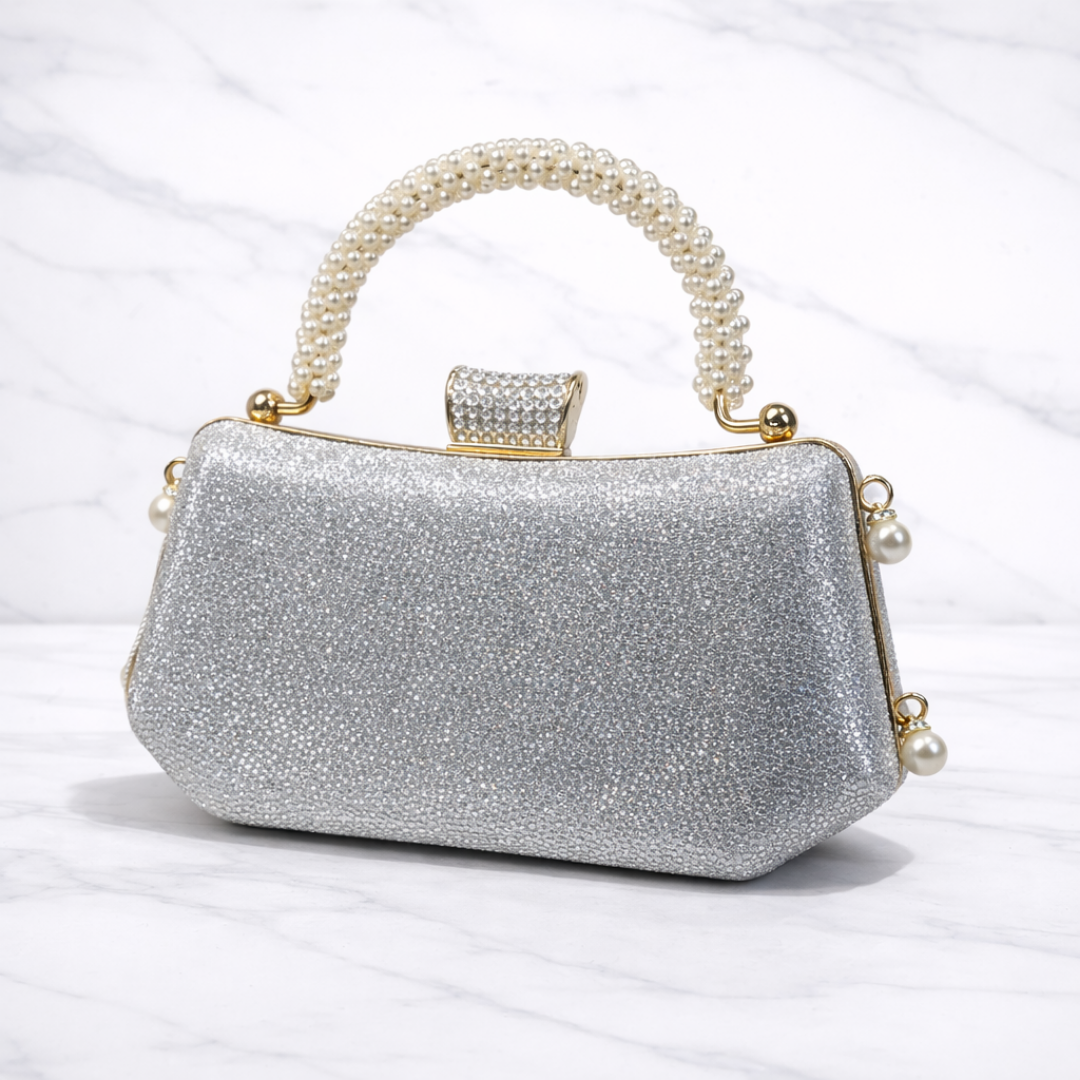 Luxury Pearl Handle Silver Bridal Clutch