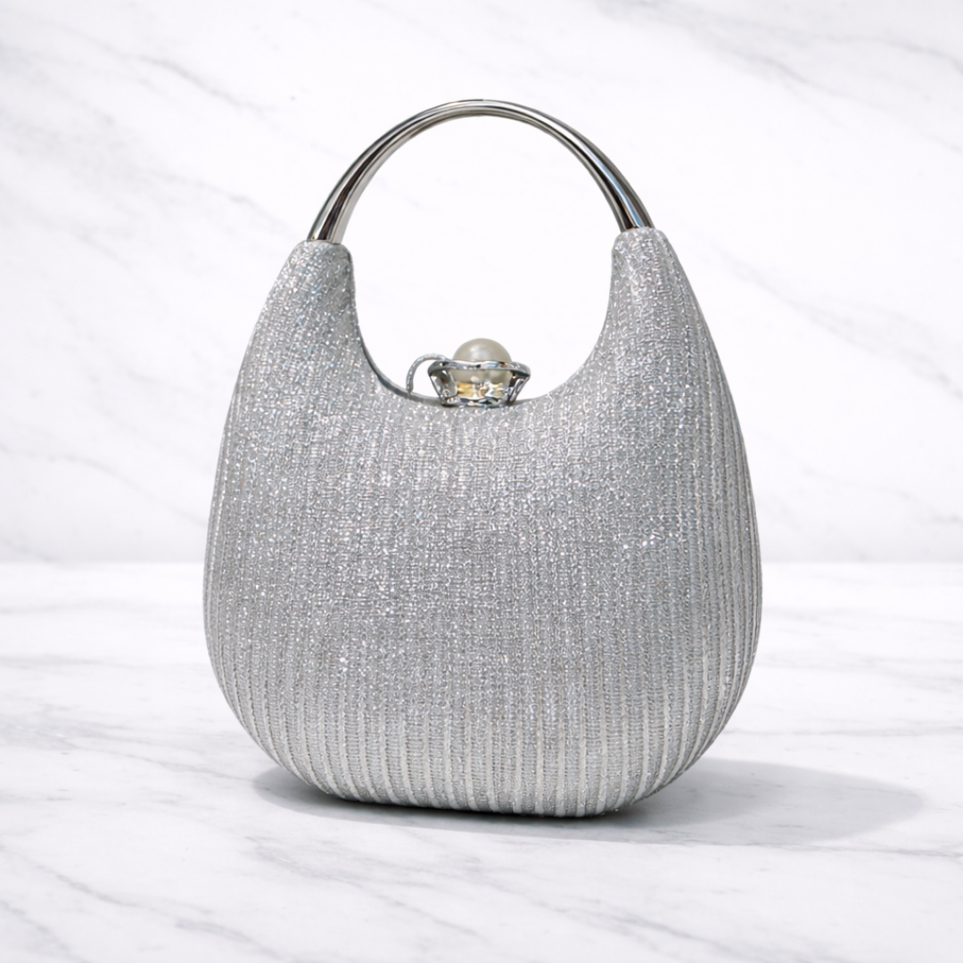 Elegant Black Pearl Clasp Evening Handbag