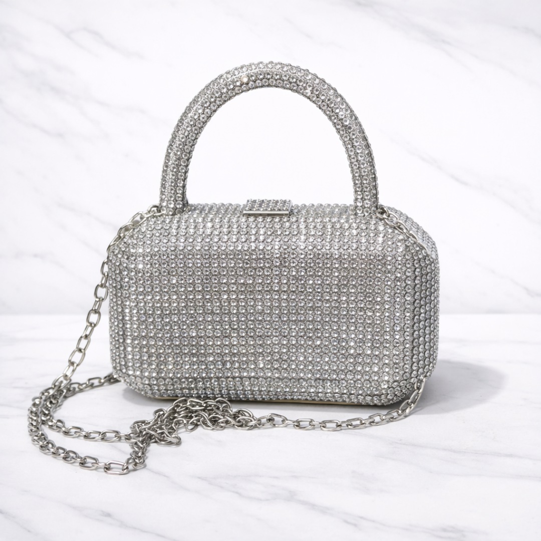 Luxury Gold Crystal Embellished Clutch Bag with Chain Strap