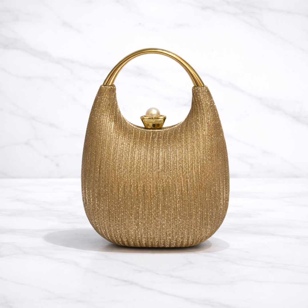 Elegant Black Pearl Clasp Evening Handbag