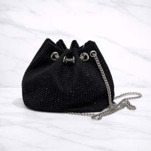 Luxury Silver Crystal Bucket Bag with Chain Strap