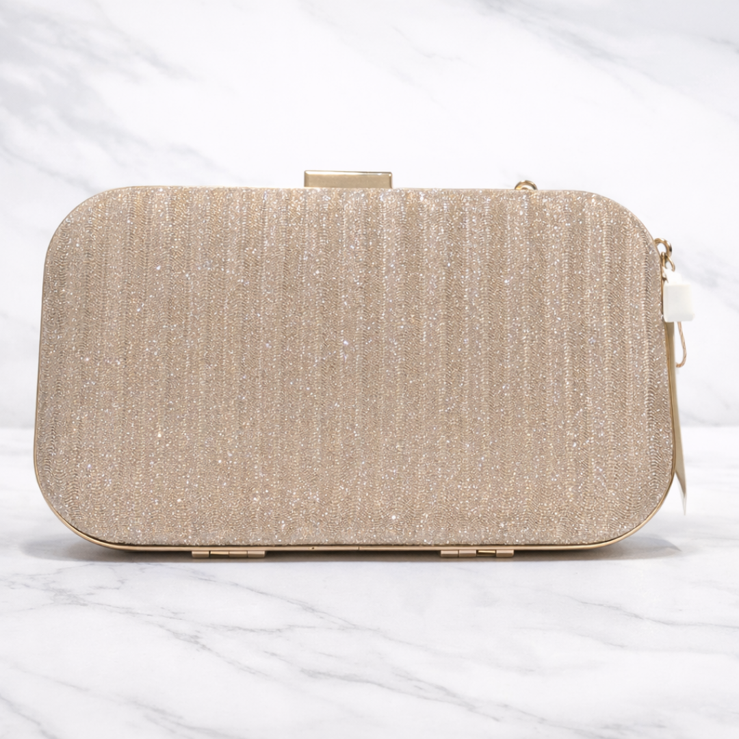 Luxury Champagne Gold Glitter Clutch – Elegant Evening Party Bag