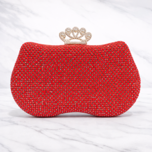 Royal Red Crystal Bridal Clutch with Crown Lock