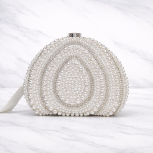 Elegant Pearl Embellished Oval Clutch – Bridal & Evening Bag