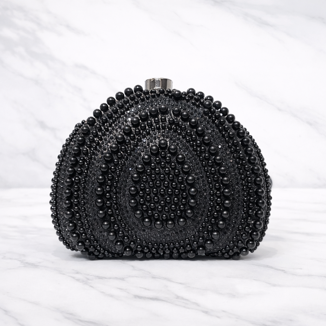 Elegant Pearl Embellished Oval Clutch – Bridal & Evening Bag