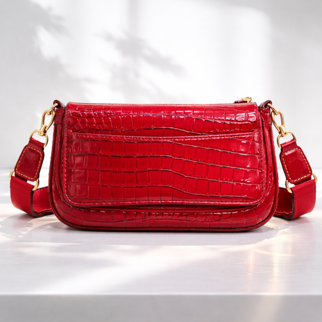 Luxury Red Croc-Embossed Shoulder Bag