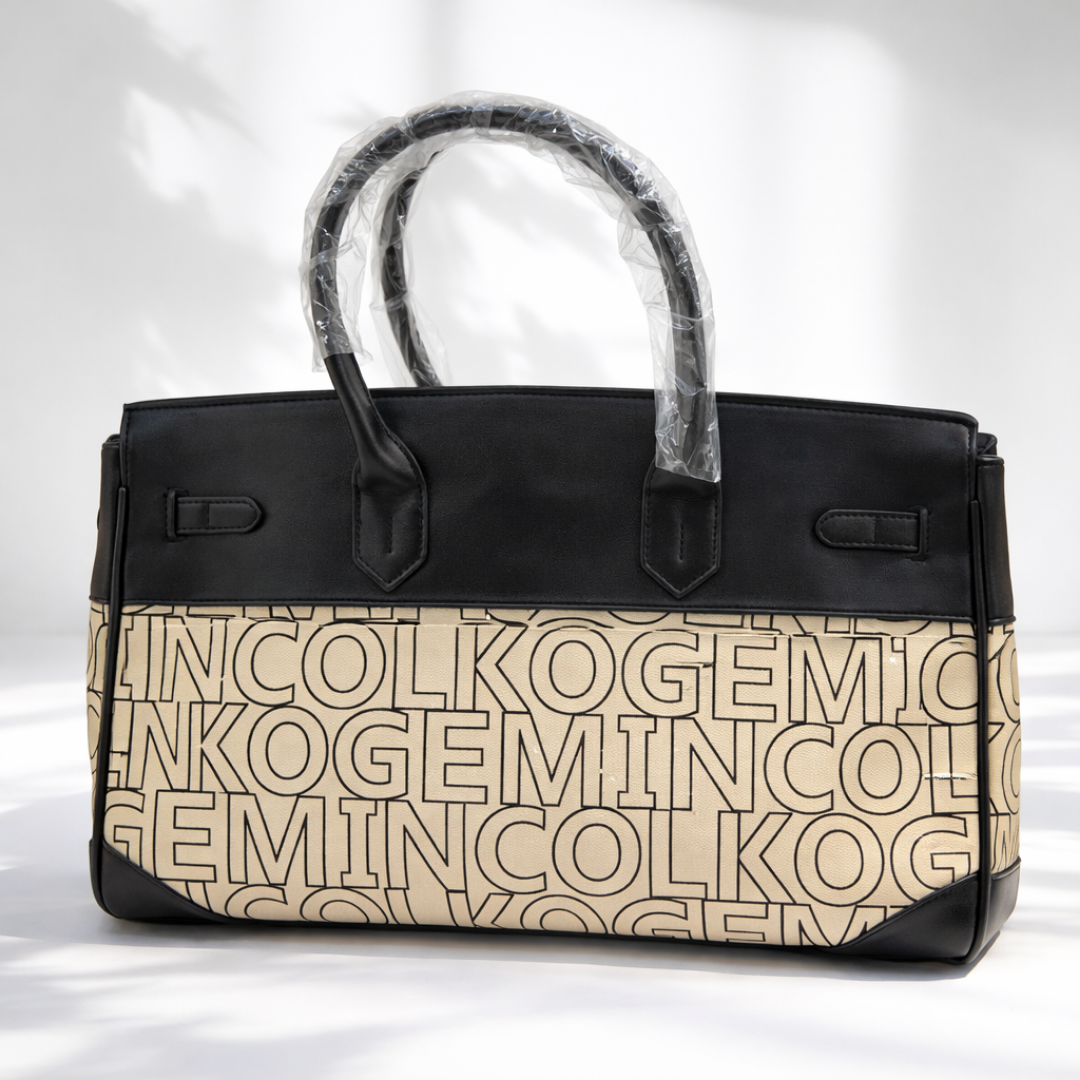 Premium Black & Beige Structured Hand Bag