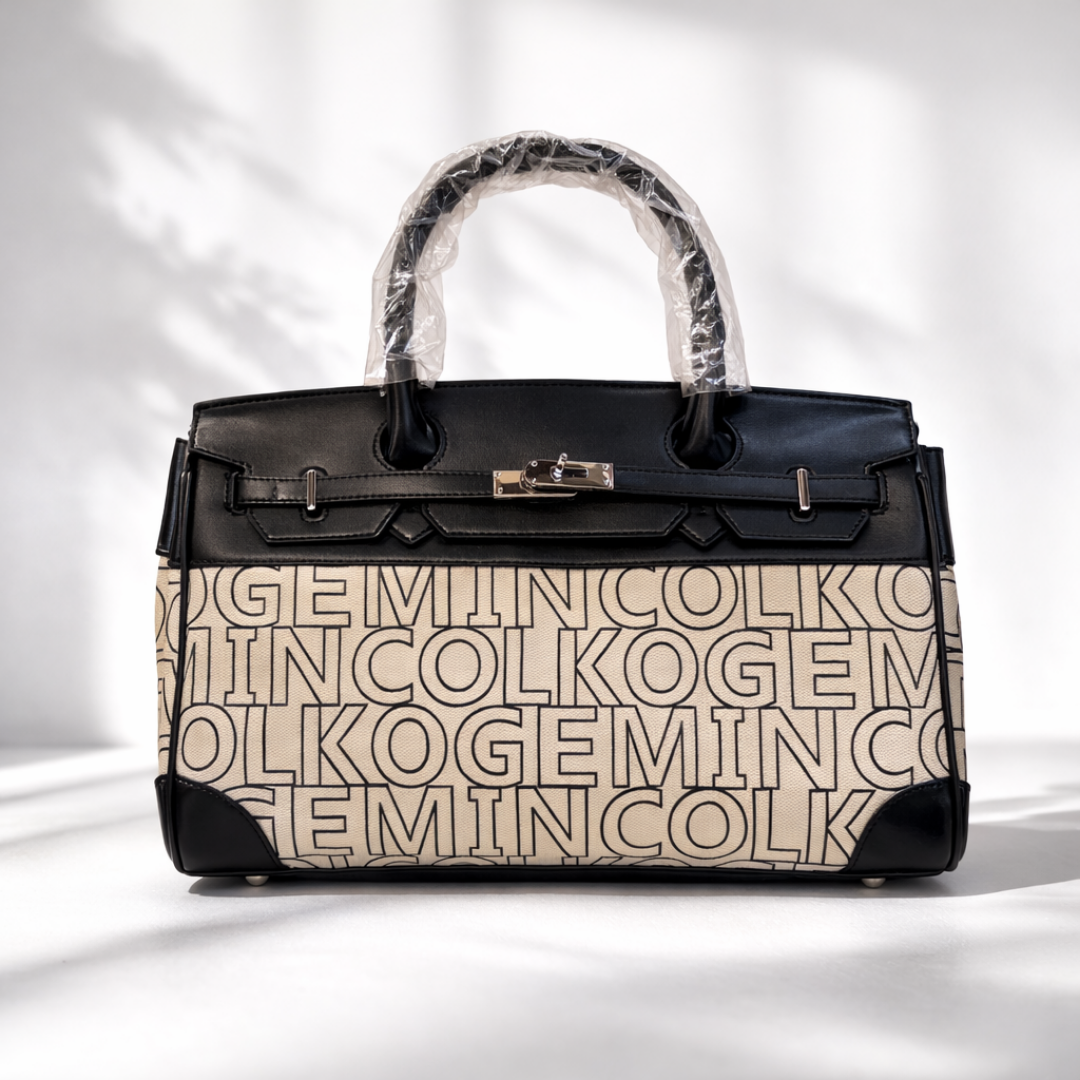 Premium Black & Beige Structured Hand Bag
