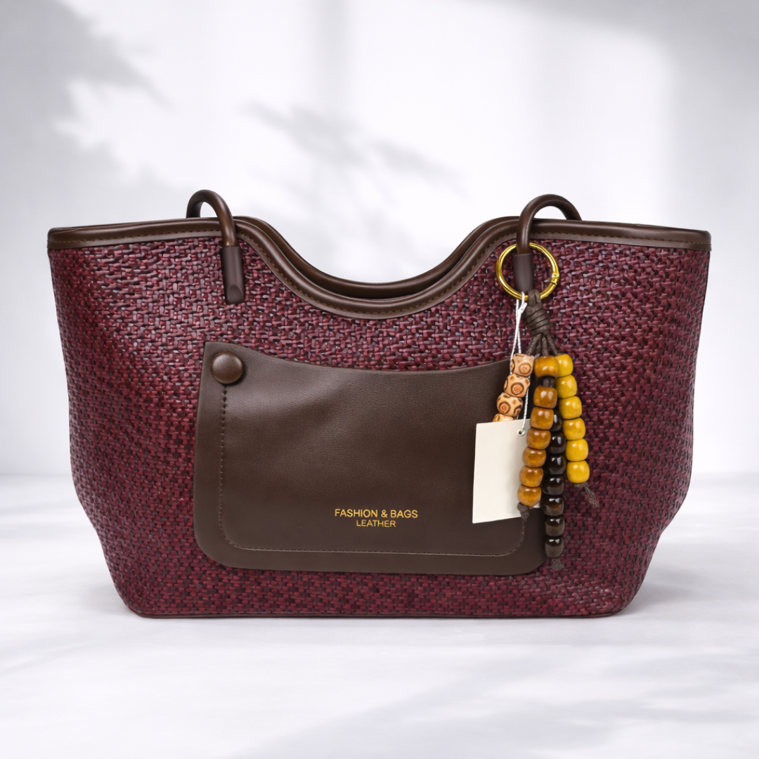 Luxury Burgundy Woven Hand Bag