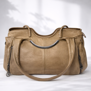 Luxury Taupe Leather Shoulder Bag