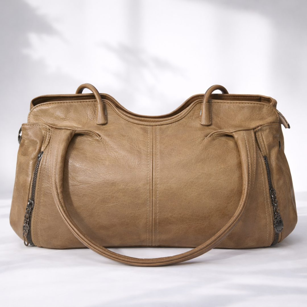 Luxury Taupe Leather Shoulder Bag