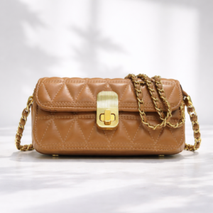 Luxury Quilted Caramel Chain Crossbody Bag