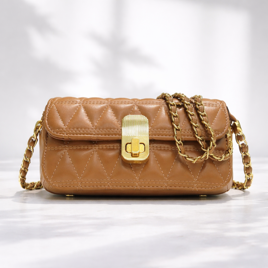 Luxury Quilted Caramel Chain Crossbody Bag