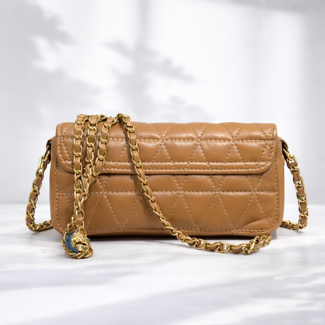 Luxury Quilted Caramel Chain Crossbody Bag
