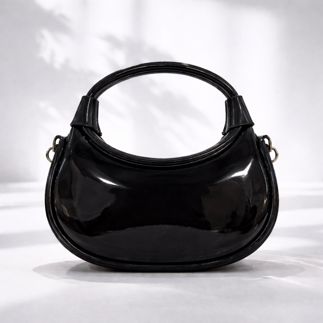 Luxury Glossy Black Mini Handbag