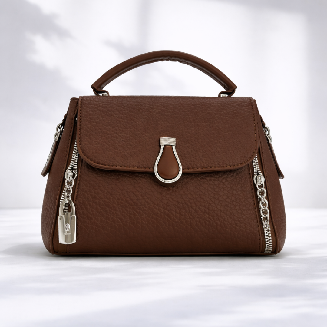 Elegant Brown Leather Top Handle Handbag