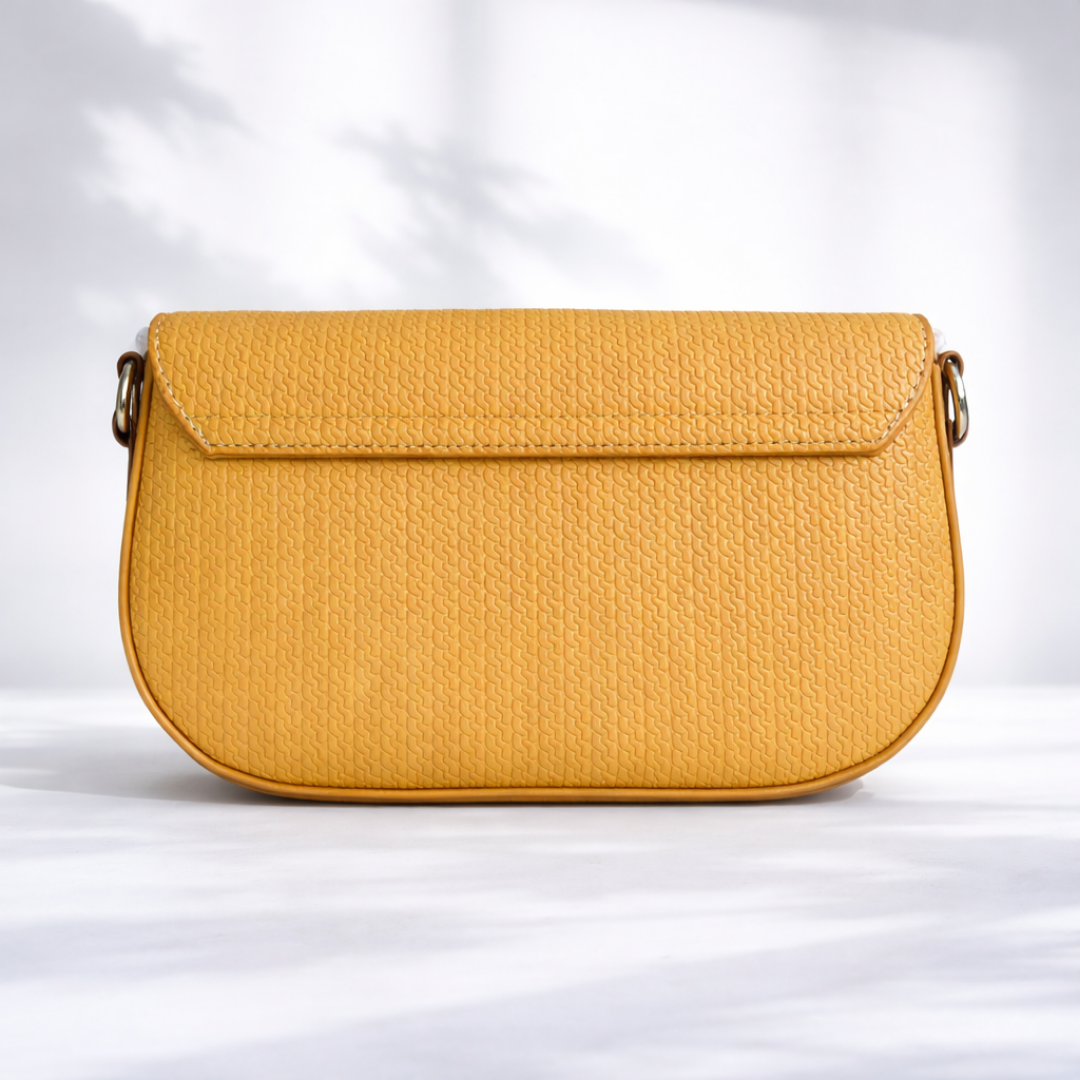 Elegant Mustard Textured Flap Shoulder Bag