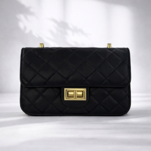 Classic Black Quilted Gold Lock Shoulder Bag