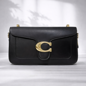 Luxury Black Gold Accent Flap Shoulder Bag