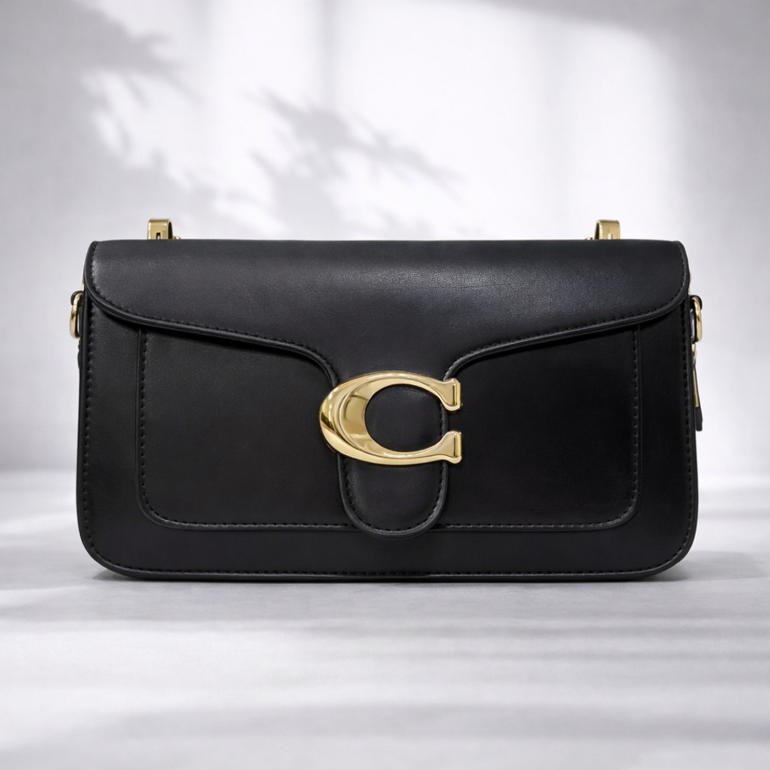 Luxury Black Gold Accent Flap Shoulder Bag