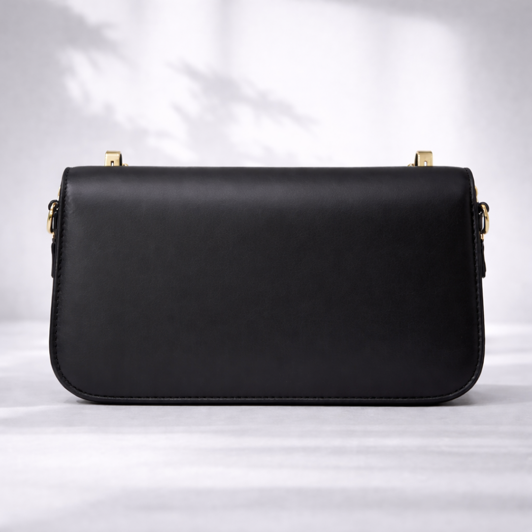 Luxury Black Gold Accent Flap Shoulder Bag