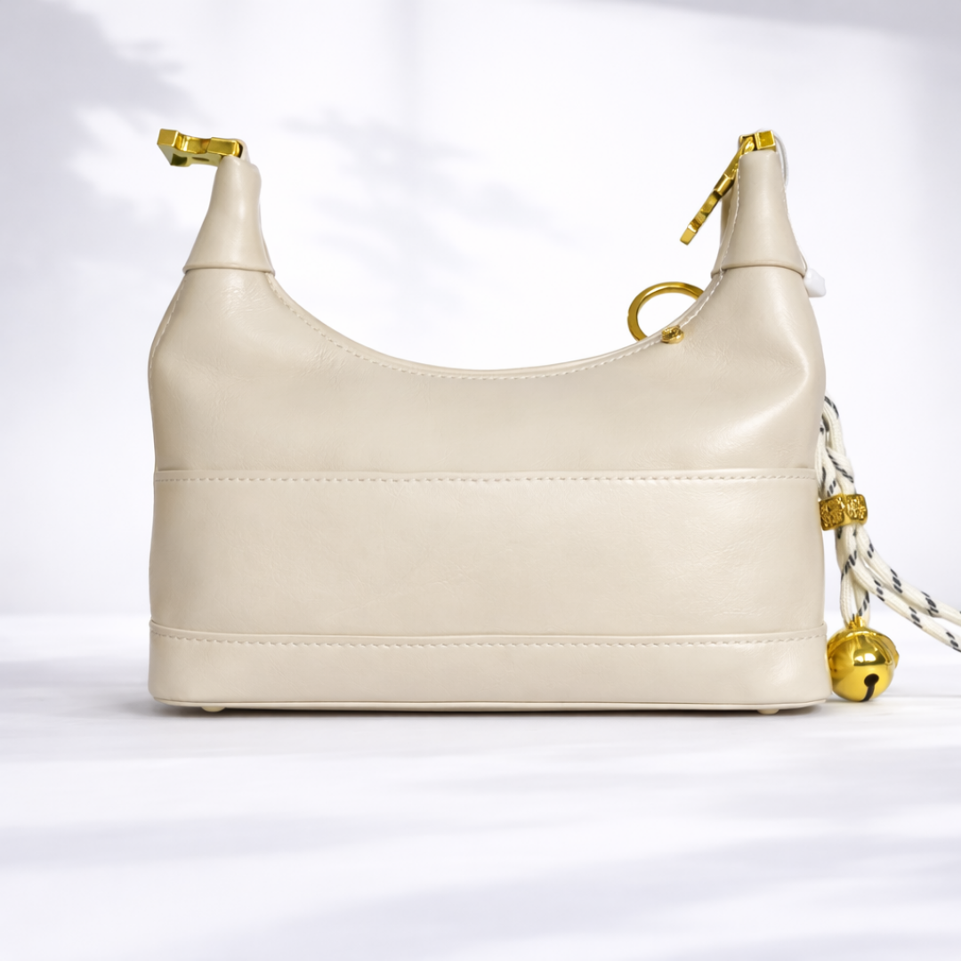Elegant Cream Mini Shoulder Bag with Gold Charm