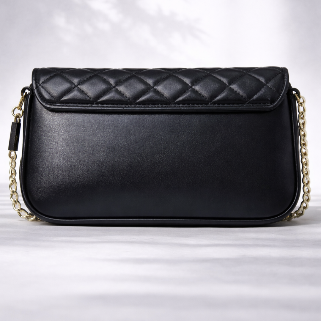 Luxury Quilted Black Gold Chain Shoulder Bag