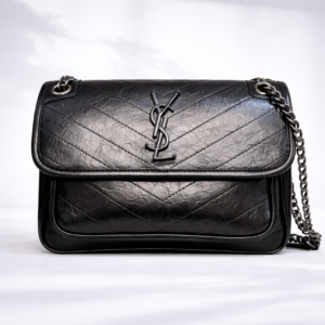 Glossy Quilted Black Luxury Chain Shoulder Bag