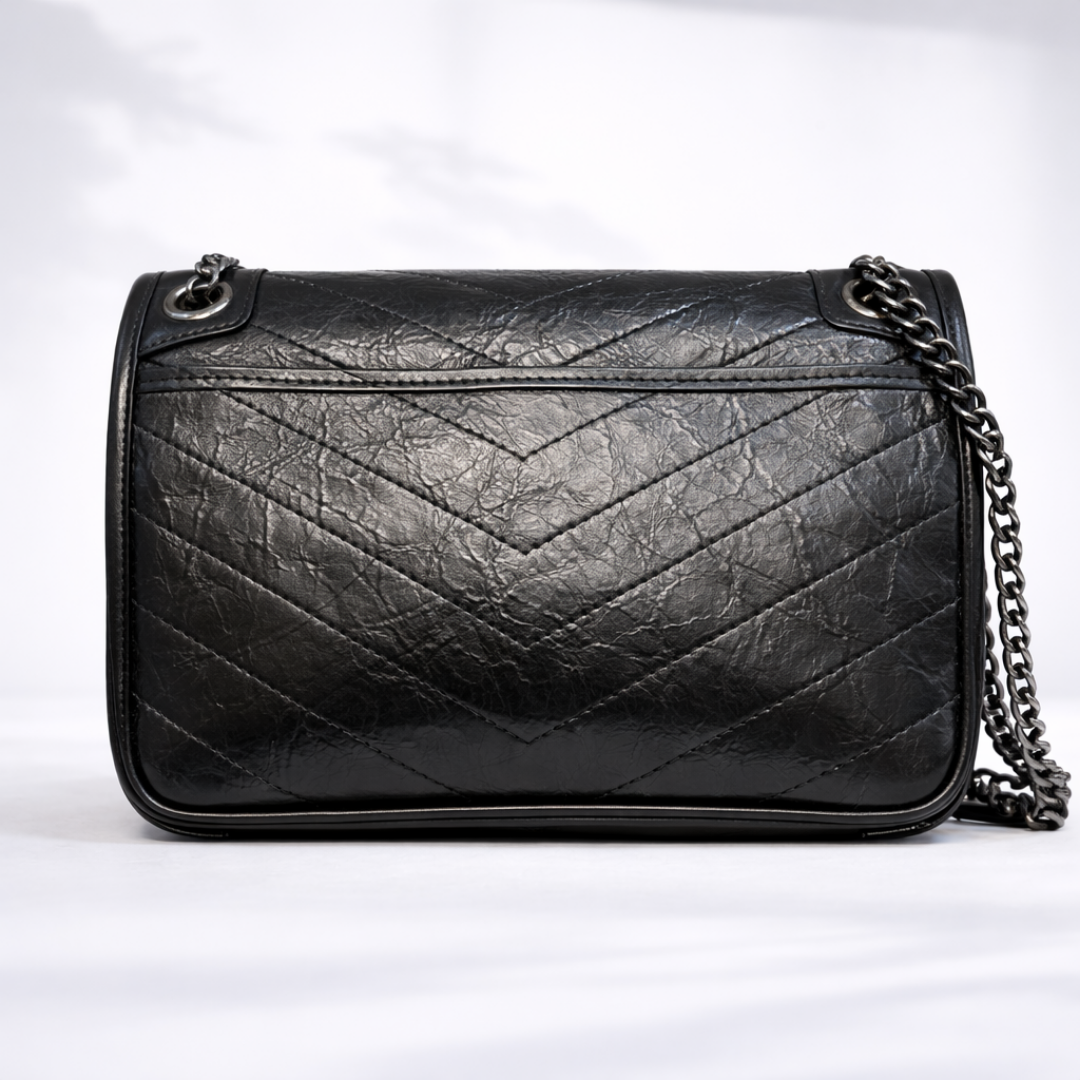 Glossy Quilted Black Luxury Chain Shoulder Bag