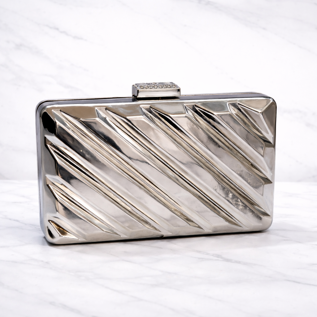 Silver Geometric Box Clutch – Modern Evening Bag
