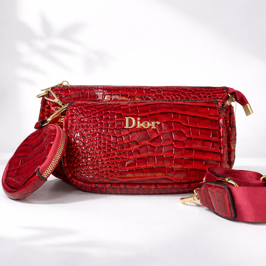 Luxury Red Croc-Embossed Shoulder Bag