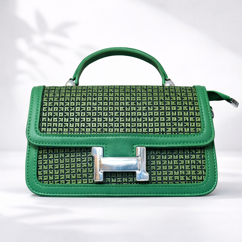 Emerald Green Textured Luxury Top Handle Bag
