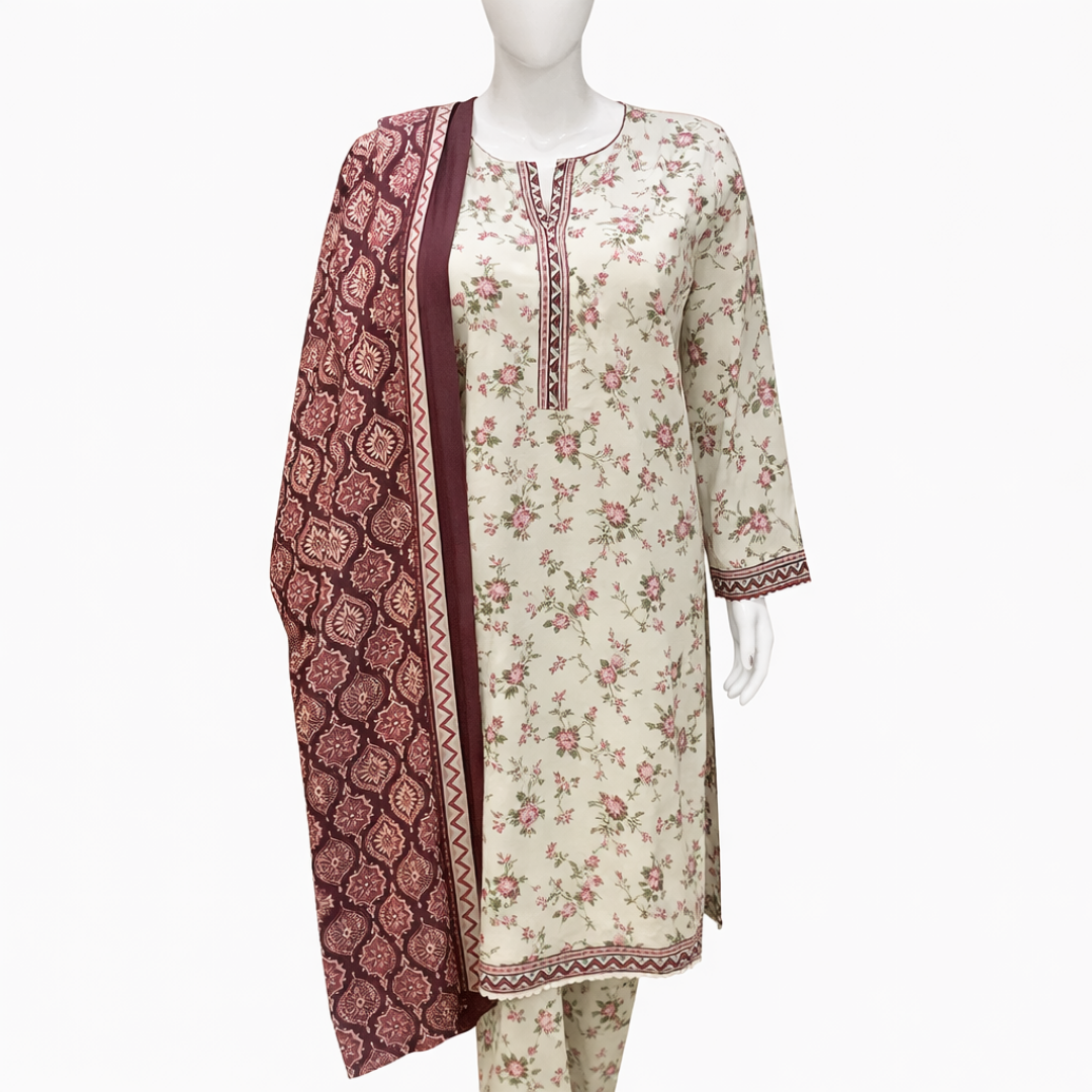 3 Pcs Ready to Wear Printed Lawn Suit