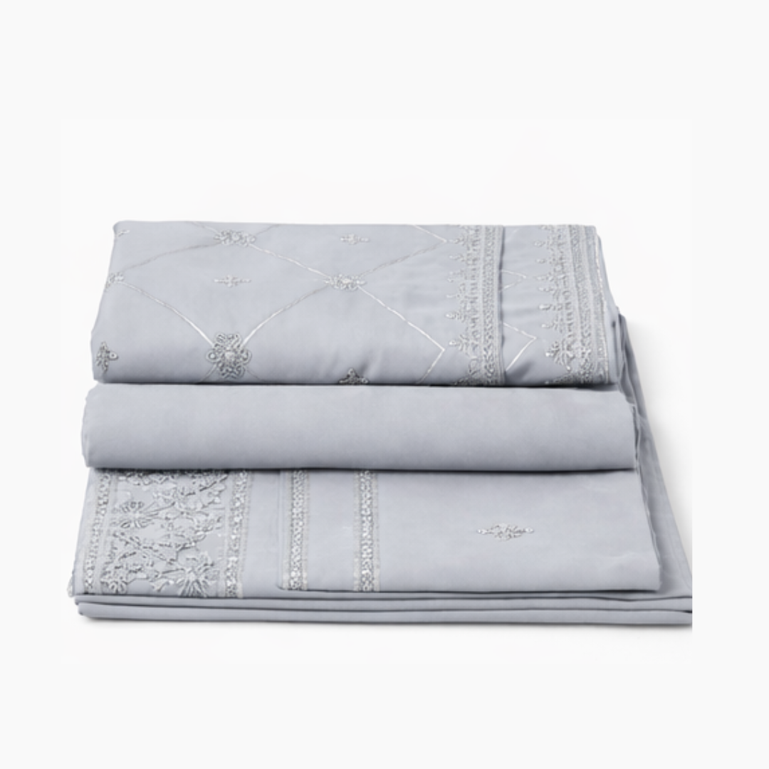 Premium Light Steel Gray Embroidered Chiffon Unstitched Suit